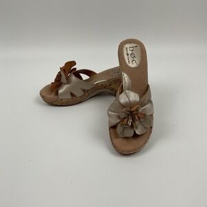 BOC Born Flower Wedge Sandals Metallic Leather Cork Slip On Boho Summer Resort